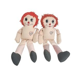Raggedy Ann & Andy Dolls 1950s Vintage Love You Handmade Stitch‎ Button Eye 16"